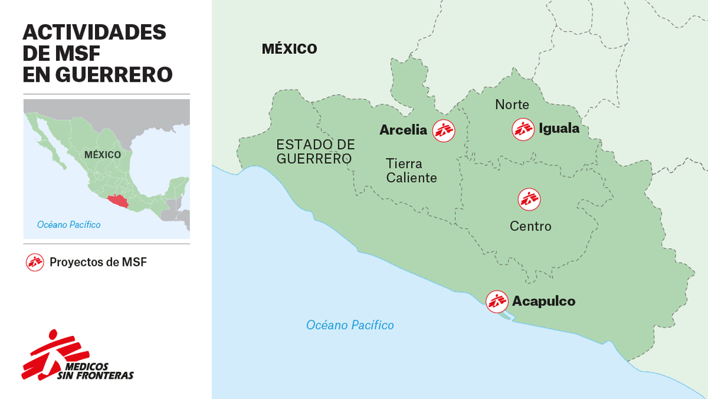 Mapa de actividades médicas en Guerrero (México).