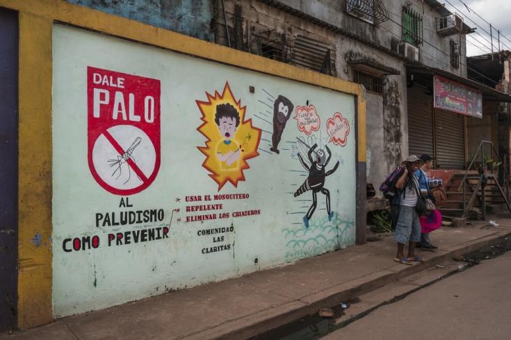 Un mural con información para prevenir la malaria en Las Claritas, estado de Bolívar, Venezuela.
